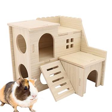 Imagem de kcrygogo Grande labirinto de hamster casa de madeira divertida slide house brinquedos de mastigar cabana de dois andares para grandes hamsters sírios anões ratos ratos animais pequenos