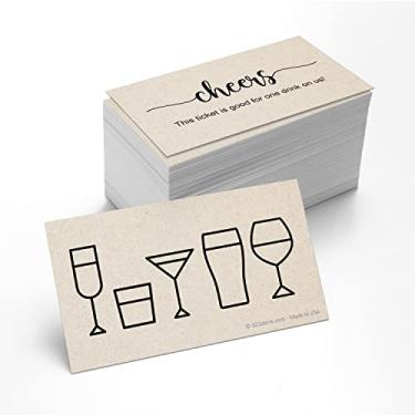 Imagem de 321Done Drink Ticket Tan, 3,5 x 2 (pacote com 100) Feito nos EUA, design de coquetel bonito e simples, cupom Drink on Us grátis para casamentos, eventos corporativos de trabalho, festas, papel grosso, dupla face, visual kraft rústico