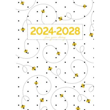 Imagem de 5 Year Diary 2024-2028 | A4 Cute Little Bumble Bees Buzzing on White: Month to View Planner with UK Holidays, Moon Phases, Birthdays & Celebrations, Contacts, Passwords (Five Years)