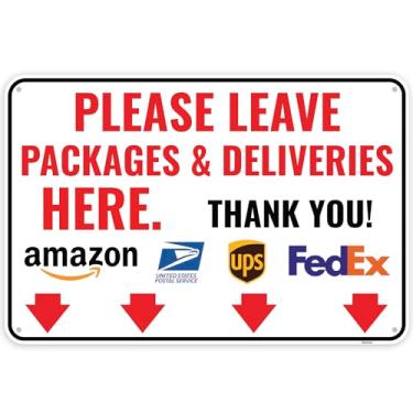 Imagem de Venicor 1 placa de entrega para pacotes - Deixe pacotes e entregas aqui, com seta para baixo, 30 x 20 cm - Alumínio - Instruções de entrega para pedidos de meus pacotes da Amazon, UPS, FedEx, USPS,
