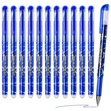 Imagem de Temiary 12 canetas de gel apagáveis azuis, fazem os erros desaparecerem, ponta fina de 0,7 mm, sem necessidade de branco, caneta com borracha usada para completar sudoku e palavras cruzadas (azul)