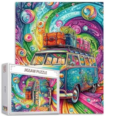 Imagem de Quebra-cabeça de carro graffitic 1000 peças para adultos ônibus legal com pintura de porta-malas quebra-cabeça arco-íris automóveis para atividades familiares desafiadoras arte paisagem DIY
