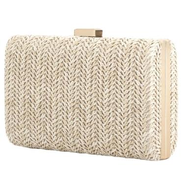 Imagem de Bolsas clutch de palha de verão para mulheres, bolsas transversais de tecido ráfia, bolsa de noite para festa de casamento, Bege
