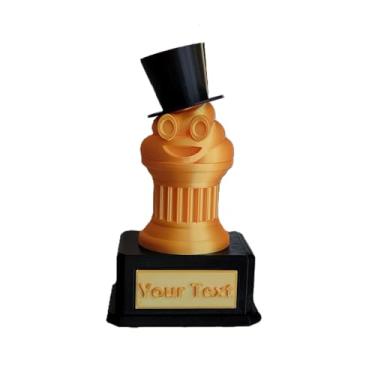 Imagem de Znet3D Gentlemen Gold Poop Emoji Trophy – Cartola preta elegante em pedestal preto com placa de identificação personalizável – 24 cm de altura, prêmio divertido e exclusivo para qualquer ocasião