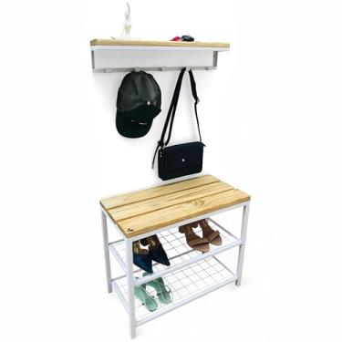 Imagem de Kit Sapateira e Cabideiro Strassis Design SD-5001-60 Metal e Madeira Cor: Branco