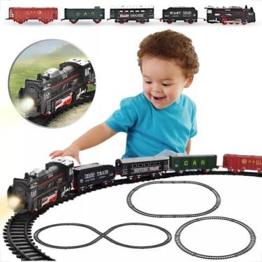 Imagem de Trem Locomotivo Ferroviário Brinquedo Vagões Trilhos Som Luz Trenzinho