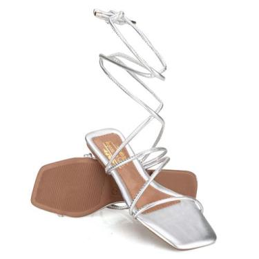 Imagem de Sandália Rasteira Feminina Delicada Prata de Amarrar - Rizzicomercio, 