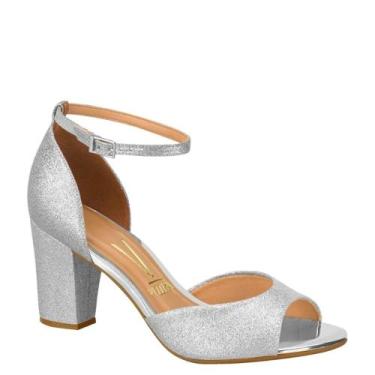 Imagem de Sandália Feminina Salto Médio Grosso Festa Vizzano 6262.406, Prata gli