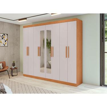 Imagem de Guarda Roupa Casal Ambiente Andara Soft 8 Portas Amêndoa Clean Off White com Espelho - Lopas
