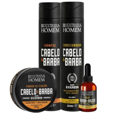 Imagem de Kit Bio Extratus Homem Cabelo & Barba Shampoo 300ml + Condicionador 300ml + Óleo 40ml + Pomada 65g