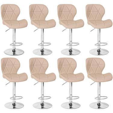 Imagem de Kit 08 Banquetas Slim Estofada Giratória Com Regulagem De Altura - Nude
