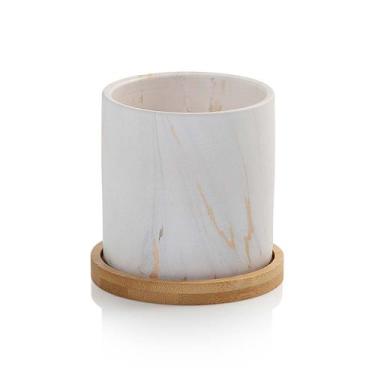 Imagem de Vaso Cachepot Marmorizado Branco Porcelana P Cube Pozzani