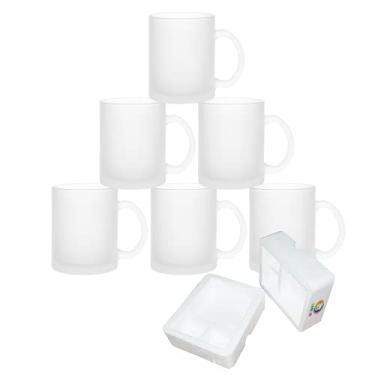 Imagem de MR.R Conjunto de 6 canecas de vidro fosco de sublimação de 325 ml, canecas de café com alça para transferência térmica de revestimento térmico