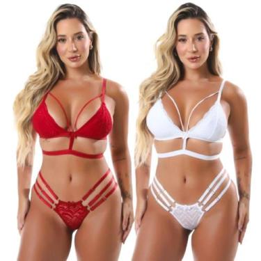 Imagem de Kit 2 Conjunto De Lingerie Íntimo Gladiador 3 Tiras Feminino Strappy C