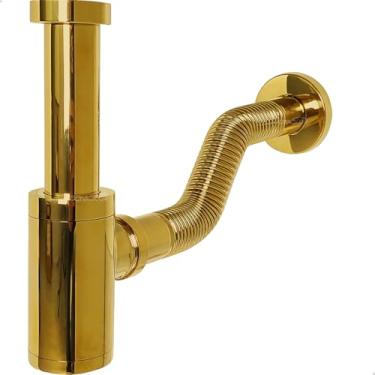 Imagem de Dona D Cor, Sifão Copo Dourado Metal 7/8 E 1 1/4 Pol Com Tubo Ajustável Ajustável Para...