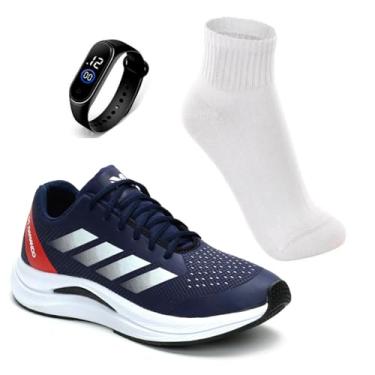 Imagem de Kit Combo Tênis Masculino Academia Esportivo Caminhada Corrida Leve Confortavel com Meia e Relógio (Marinho, BR, Adulto, Numérico, 38)