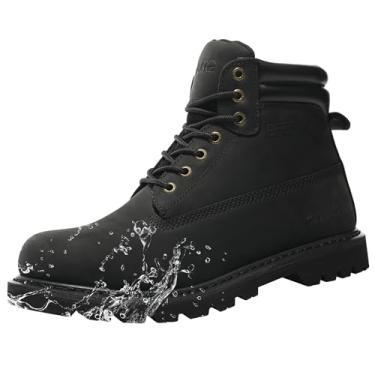 Imagem de SAFETY LOONG Botas De Trabalho Impermeáveis Para Homens, Couro Preto De Grão Integral, Bico Macio, Botas De Construção Confortáveis E Antiderrapantes 12