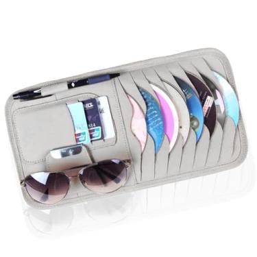 Imagem de Luminuti Suporte de CD para carro, bolso organizador de viseira de sol grande para carro, DVD de carro com 8 mangas, 1 suporte de caneta, 3 porta-cartões, universal para a maioria dos carros (cinza)