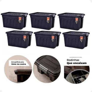 Imagem de Kit 6 Caixas Organizadoras Grande 53 Litros C/ Tampa e Rodas - MB