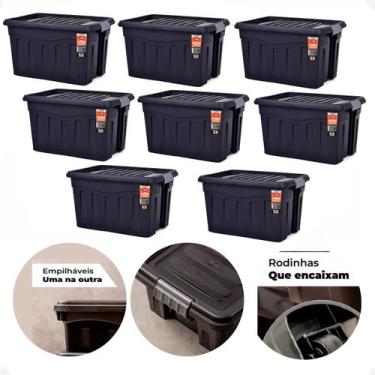 Imagem de Kit 8 Caixas Organizadoras Grande 53 Litros C/ Tampa e Rodas - MB