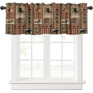 Imagem de Cortinas de cabana de cozinha, estilo campestre fazenda veado urso natureza floresta saia curta para quarto sala de estar 137 x 45 cm