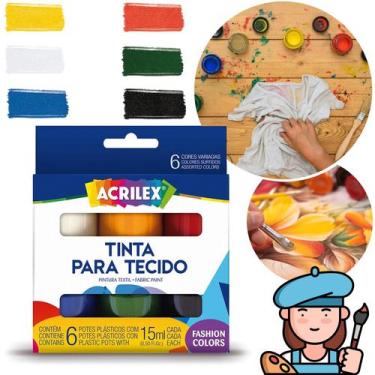Imagem de Tinta Para Tecido Acrilex Colors 6 Cores 15ml Pintura Têxtil