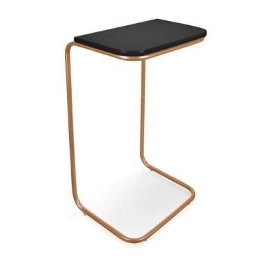 Imagem de Mesa Lateral Tampo Multiuso Para Sofá Base Dourado - D'rossi Cor Preto