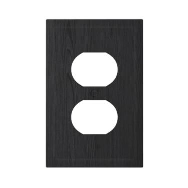 Imagem de Wpshijia Capas de tomada decorativas pretas vintage textura de madeira rústica 1 gangue capa de interruptor de luz duplex placa frontal placas de interruptor elétrico placas de parede capas de soquete