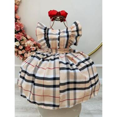 Imagem de Vestido Infantil Xadrez Bege Tartan Colorido Festas Luxo - Baila Nina,