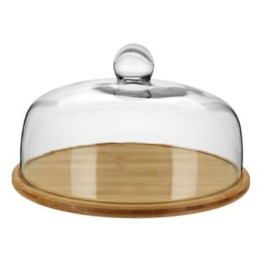 Imagem de PRATO BOLO TAMPA VIDRO BAMBU 19x33x33cm NATURAL BOLEIRA