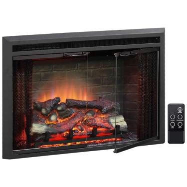 Imagem de Lareira Elétrica PuraFlame de Embutir A55x88L com Controle Remoto e Porta de Vidro, 110V, 1500W, Preta
