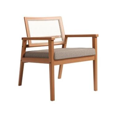 Imagem de Poltrona Mônaco Linho Cinza Escura e Madeira - Mobly