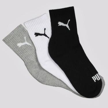 Imagem de Kit Meia Puma Cano Médio 3 Pares Feminina Cinza, P, 34-39