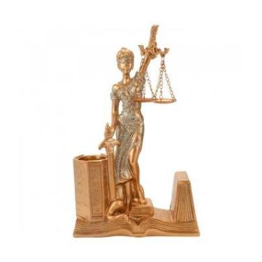 Imagem de Dama Da Justiça Porta Caneta Dourada 25cm Enfeite Resina - tasco