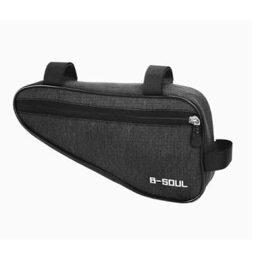 Imagem de VEDA Bolsa B-Soul para quadro triangular para bicicleta, 26 x 14 x 6 cm, bolsa preta de armazenamento para guidão com faixa refletiva