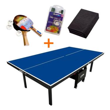 Imagem de Mesa de ping pong mdf 18mm 1084 klopf + Kit Raquetes e Bolinhas 5055 + Rede 5034 + Capa p/ Mesa Fechada