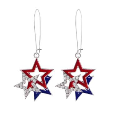 Imagem de Dreuyet Brincos femininos de 4 de julho, bandeira americana patriótica, brincos de argola com pingente longo, cristal, vermelho, branco, azul, dia da independência, da América, 4 de julho, bijuteria