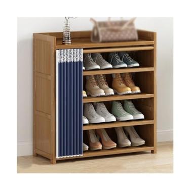 Imagem de Sapateira de armário de sapatos para entrada, organizador de sapatos de bambu com capa de tecido, prateleira de armazenamento de sapatos para corredor, sapateira de armário para entrada da porta da