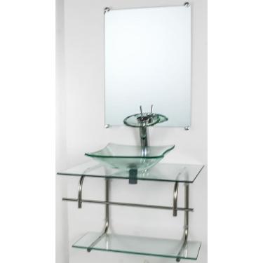 Imagem de Gabinete Vidro Para Banheiro Inox 70Cm Cuba Quadrada Incolor