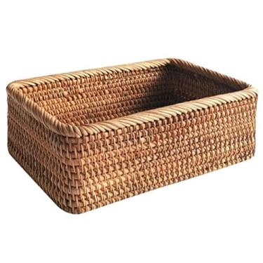 Imagem de Cestas de armazenamento de vime, cesta de pão retangular, bandeja organizadora de vime, cesta de frutas de vime para cozinha, bancada, sala de estar, caixas de armazenamento abertas marrons