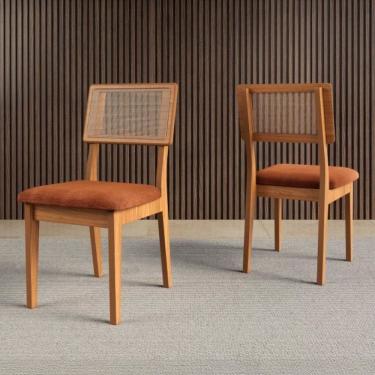 Imagem de Kit 2 Cadeiras em MDF Freijó Estofado Vermelho Veronese Encosto com Tela Dalla Costa