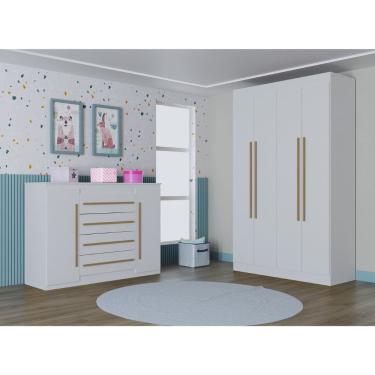 Imagem de Quarto Infantil Guarda Roupa 4 Portas e Cômoda 4 Gavetas 2 Portas Lucca Poquema