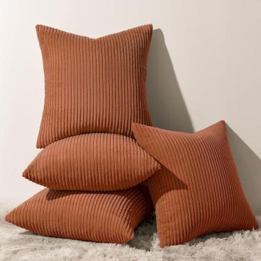Imagem de Capas de almofada Topfinel Terracotta Corduroy 65x65cm, conjunto 4