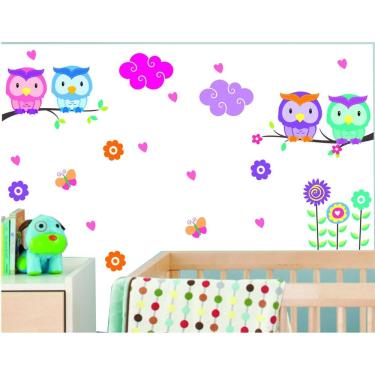 Imagem de Adesivo De Parede Corujas Arvores E Flores