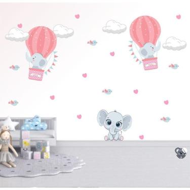 Imagem de Adesivo De Parede Infantil Elefante Balões Corações