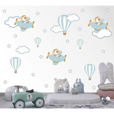 Imagem de Adesivo Parede Ursinho Aviador Azul 20cm - Colakoala