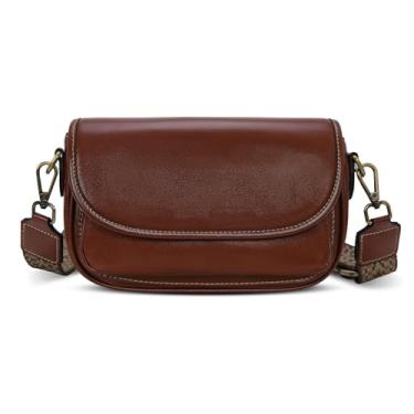 Imagem de HESHE Bolsas transversais de couro para mulheres, bolsa de ombro moderna com alça de violão, bolsas femininas estilosas, bolsas de viagem, Marrom, Small