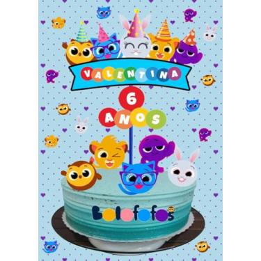 Imagem de Topo de Bolo Bolofofos, Decoração para Festa Infantil, Design com Personagens Coloridos, Tema Aniversário Anos ou Meses.