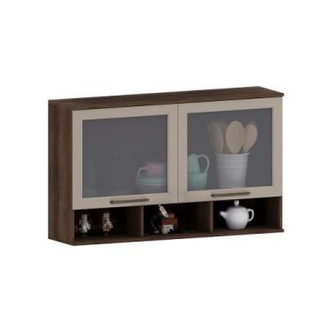 Imagem de Armário Aéreo 120cm 2 Portas com Vidro Fumê e Nicho Inferior Luna Luci