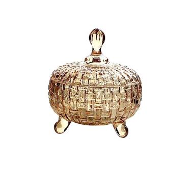 Imagem de cesta de frutas Bandeja de doces de vidro cristal, 2 peças, bandeja de frutas, jarra de armazenamento de lanche doméstico, caixa de frutas secas, jarra de armazenamento decoração de cozinha(Orange)